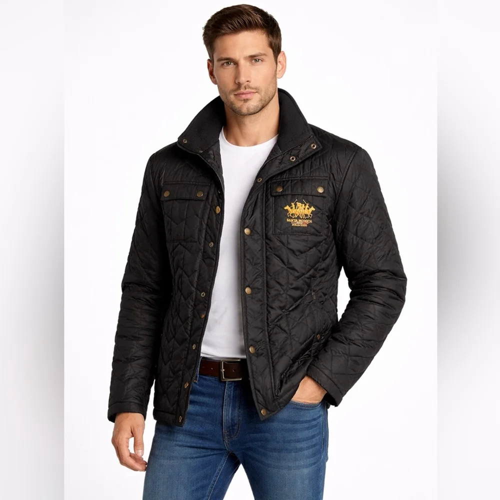 l Santa Monica Polo Club Quilted Jacket Black | Equestrian Style | Medium